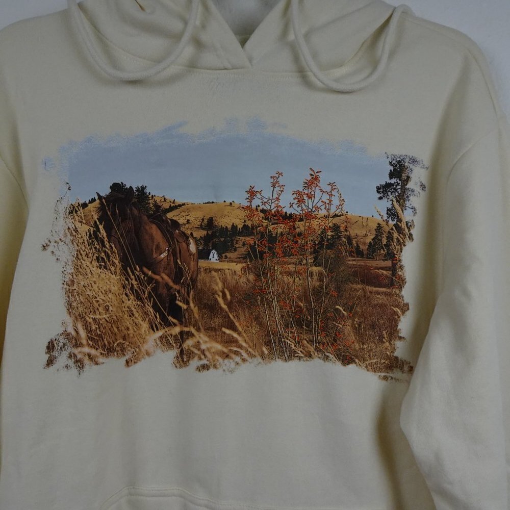 Yellowstone Hoodie Sweatshirt Women's Size S Ivory Dutton Ranch Horse Western - Picture 2 of 7